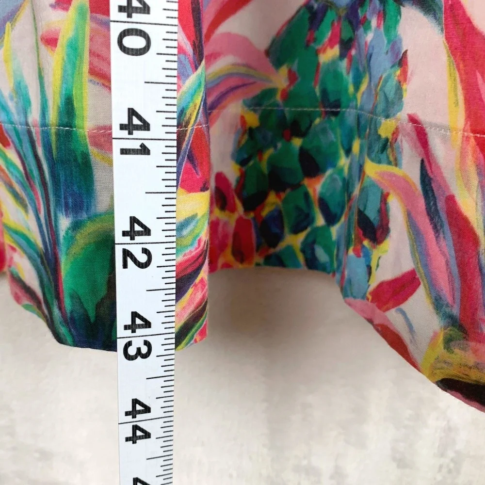 J.CREW Pineapple Print Tie Shoulder Cotton Midi Dress Sz 8 Pink Pockets